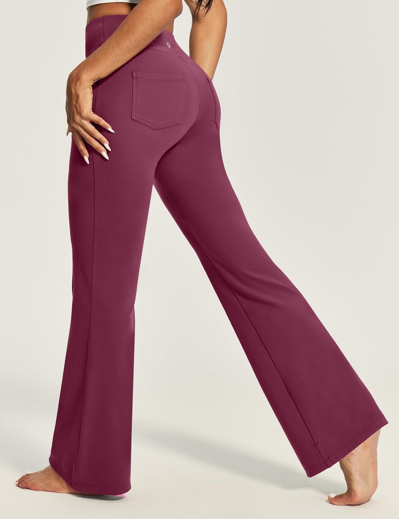 IUGA Yoga Pants Women Wide Leg High Waist Bootcut Workout Flare Leggings Tummy Control Work Dress Pants Women 4 Pockets Maroon - Image 3